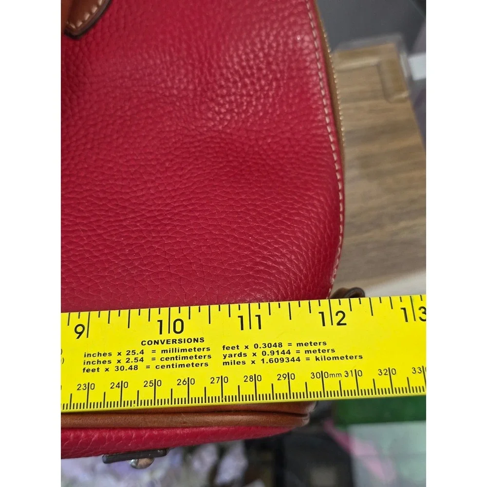 Dooney & Bourke Red Pebble Grain Leather Zip Zip Domed Satchel Crossbody Bag